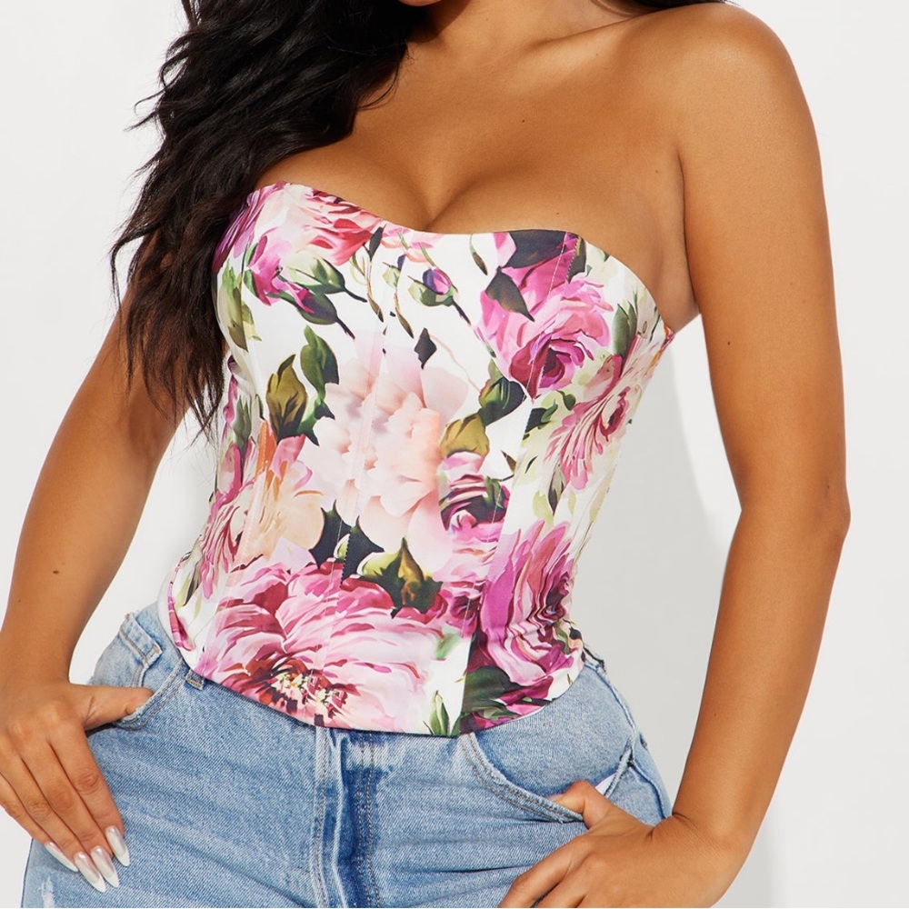 Brand new corset floral strapless top zipper back